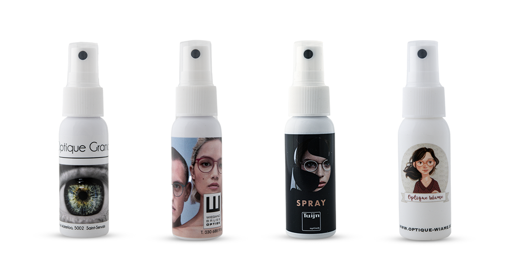 Different design options for opticians with eco friendly fluid, personalized and private label design to distinguish with the bottle