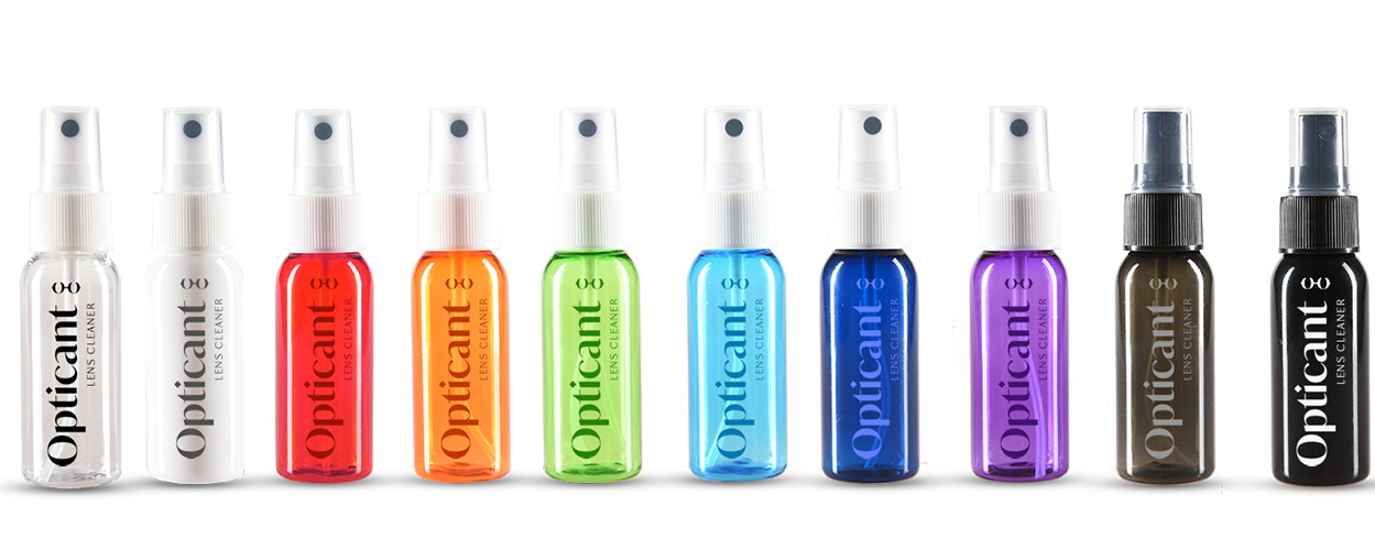 Todos los colores del arco iris para distinguir su diseño como óptico. Las botellas incluyen un limpiador de lentes ecológico para limpiar las gafas.